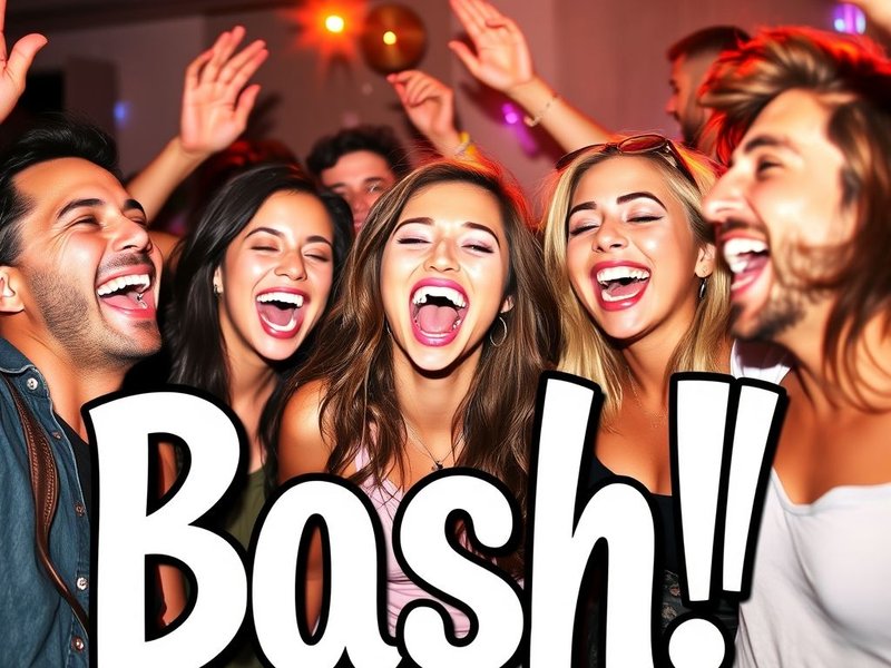 A lively party scene illustrating the slang word "bash"
