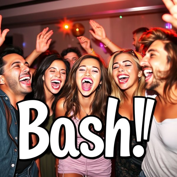 A lively party scene illustrating the slang word "bash"