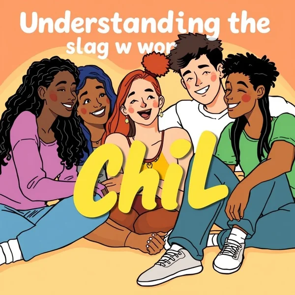 Image of people relaxing, with the text "Understanding the slang word Chill"