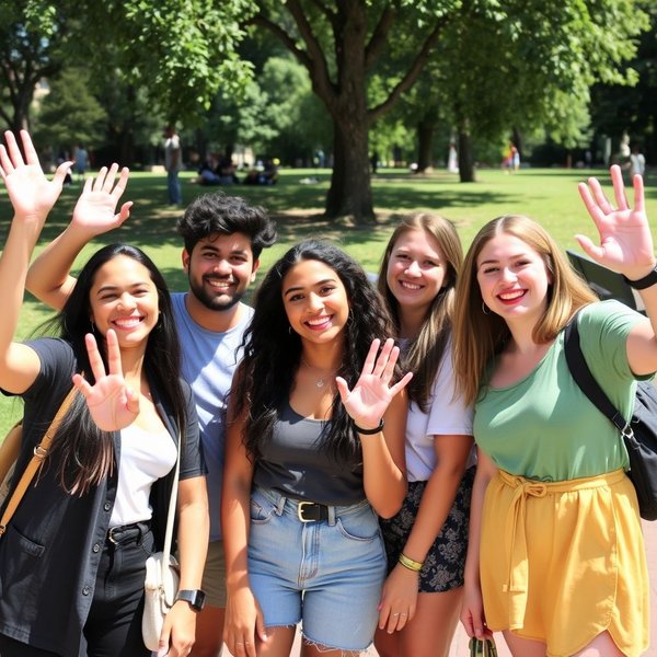 Friends waving goodbye and saying Peace Out at a gathering