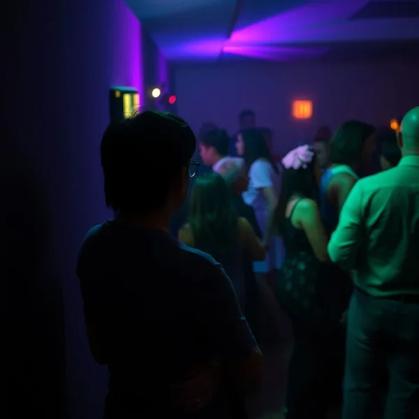 Image of someone observing at a party, illustrating the term Wallflower