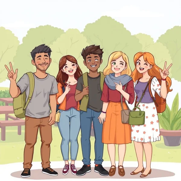 Vrienden zwaaien gedag en zeggen Peace Out op een bijeenkomst