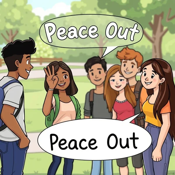 Друзья машут на прощание и говорят Peace Out на встрече