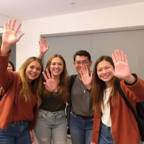 Freunde winken zum Abschied und sagen Peace Out bei einem Treffen