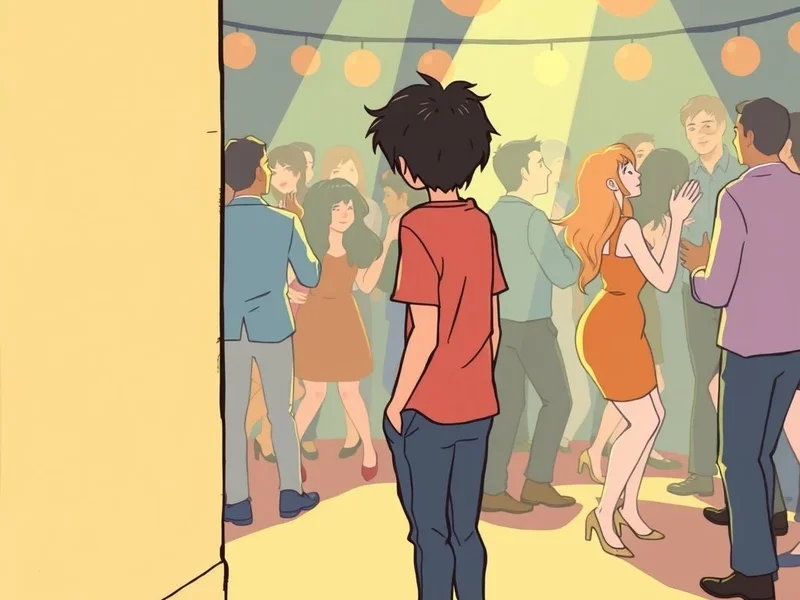Image of someone observing at a party, illustrating the term Wallflower