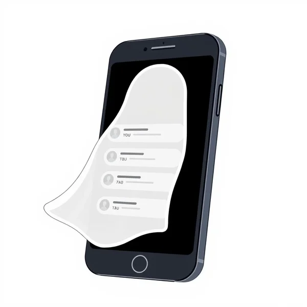 Illustratie van een telefoon met genegeerde berichten, die de straattaal Ghost voorstelt