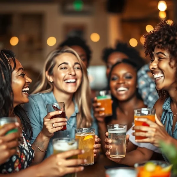 Amigos que se ven felices y tal vez un poco ebrios en una reunión social