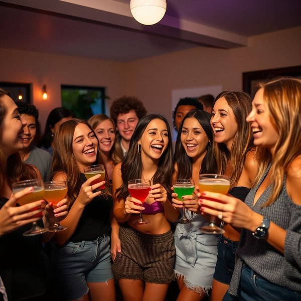 Những người bạn trông hạnh phúc và có lẽ hơi buzzed tại một buổi tụ tập xã hội