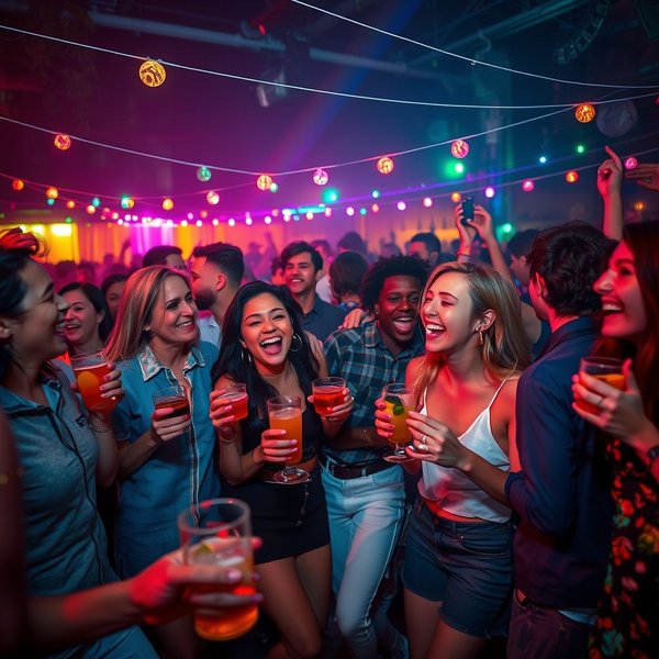Image showing a party scene, subtly hinting at the meaning of Plastered