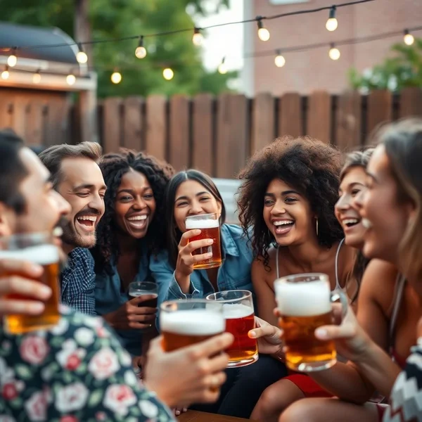 A friendly group of people enjoying a brewski at a casual gathering