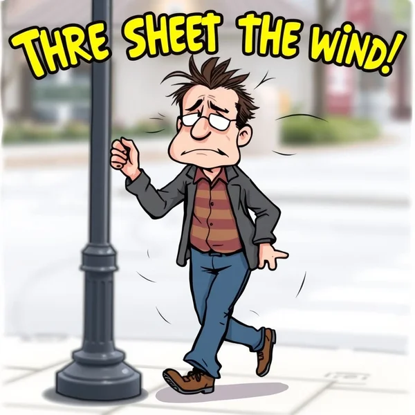 一个人看起来茫然，代表着“烂醉如泥 (Three Sheets To The Wind)”