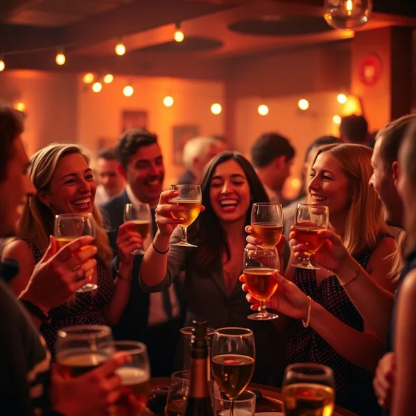 Image showing a party scene, subtly hinting at the meaning of Plastered