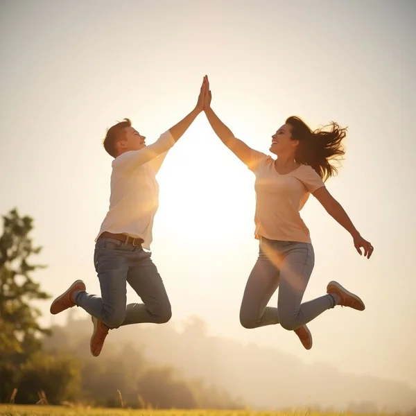 Two friends giving a high-five, showing the friendly meaning of Mate