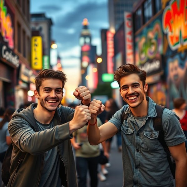 Two friends greeting each other, illustrating the use of the slang word Bro