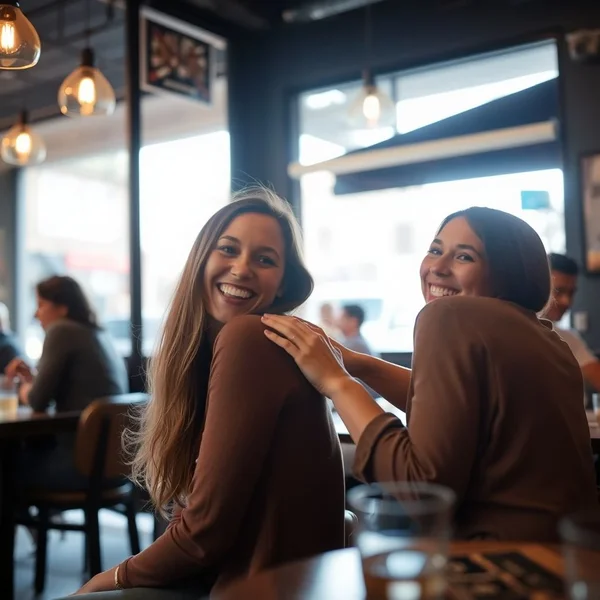 Two friends laughing together, illustrating the friendly meaning of the word Buddy