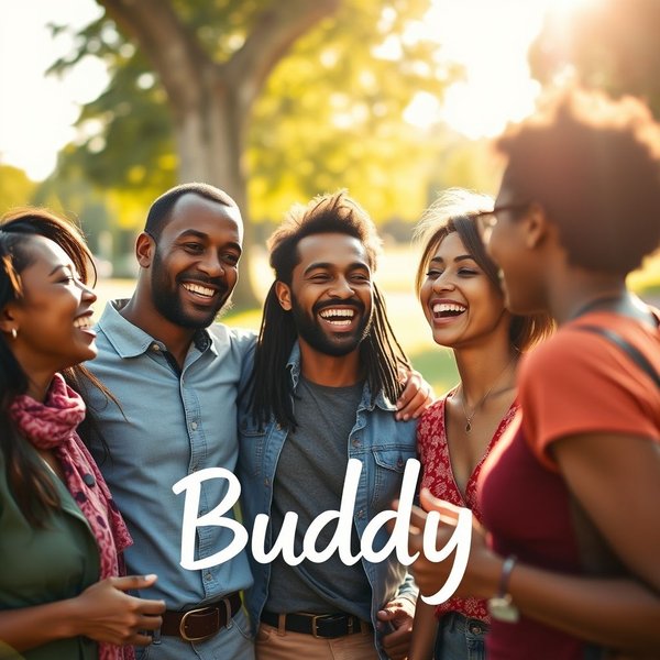 Two friends laughing together, illustrating the friendly meaning of the word Buddy