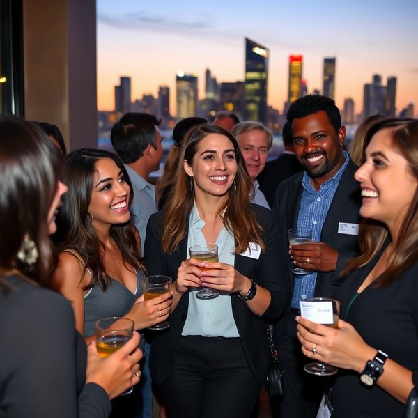 Un gruppo di persone a un evento di networking che sanno come schmooze