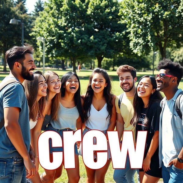 一群朋友一起欢笑，代表一个“crew”。