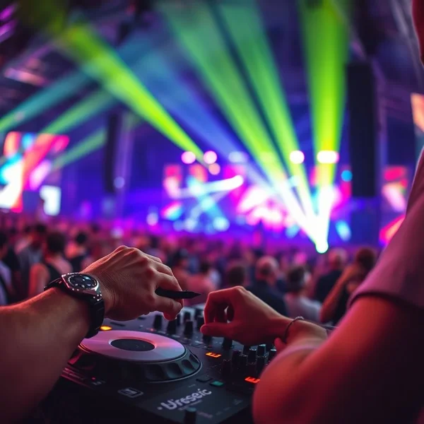 Um DJ em um show se preparando para Drop The Beat.