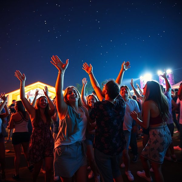 Personas vitoreando en un festival de música, listas para Go Wild