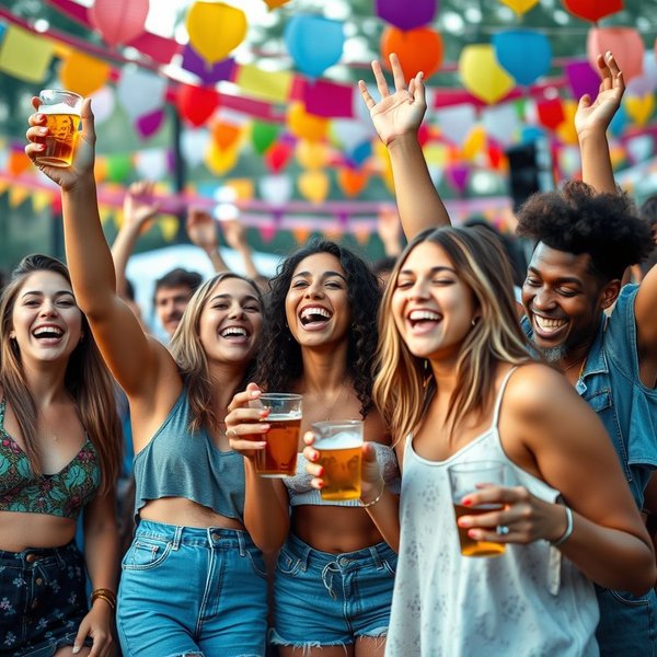 Freunde feiern auf einem Festival, um zu zeigen, was es bedeutet, Live It Up