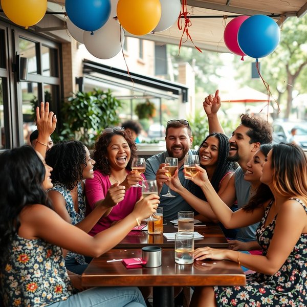 Friends celebrating at a festival to show what it means to live it up