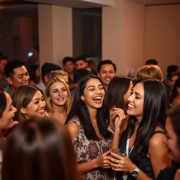 Image of a group of people at a social event, ready to mingle
