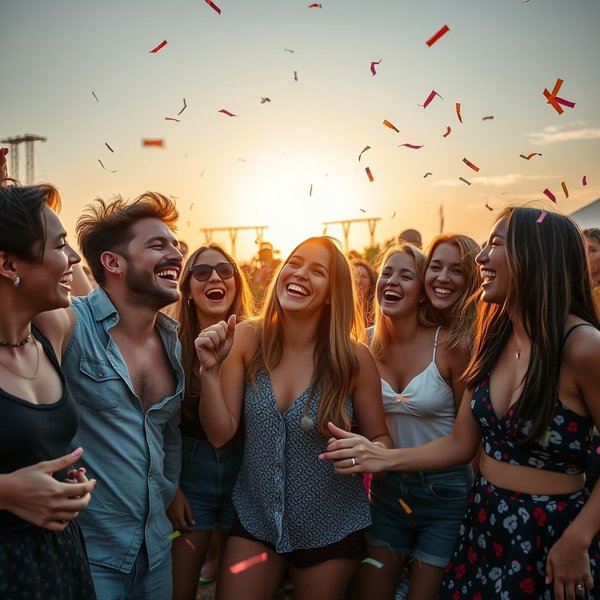 Image of friends dancing at a festival, ready to let loose