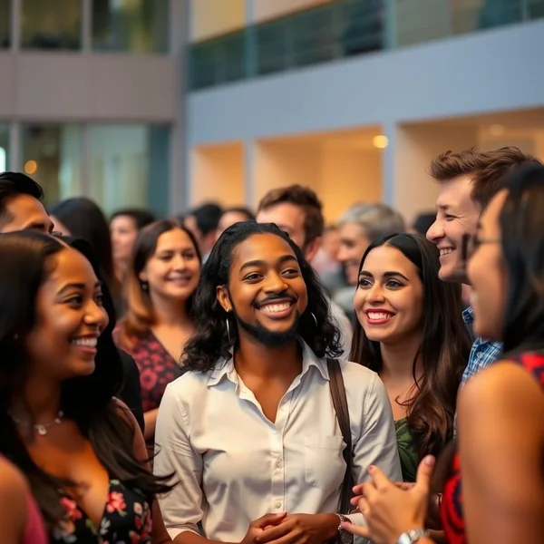 Imagem de pessoas em um evento de networking para explicar o que significa mingle
