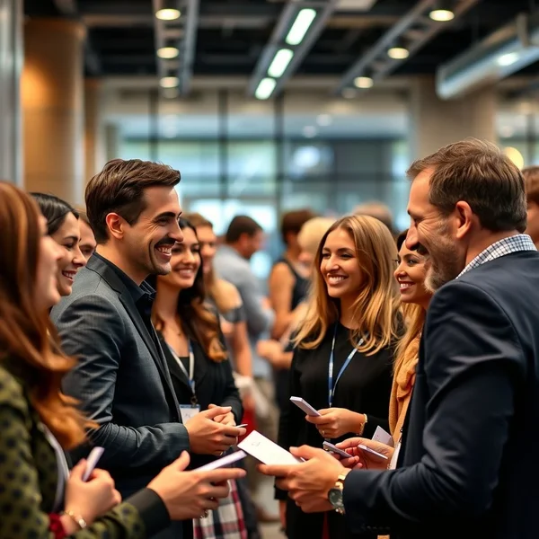 A group of people at a networking event who know how to schmooze