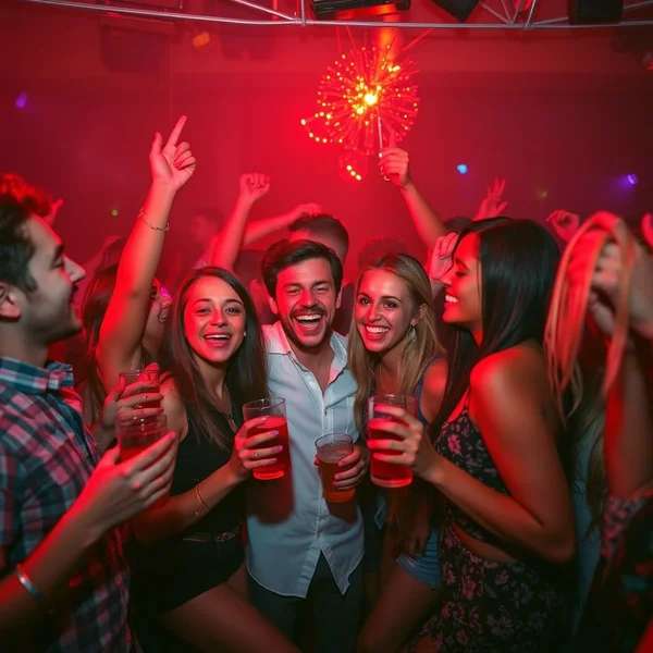 友人たちが祝って楽しんでいる画像。Paint The Town Red の様子を表しています