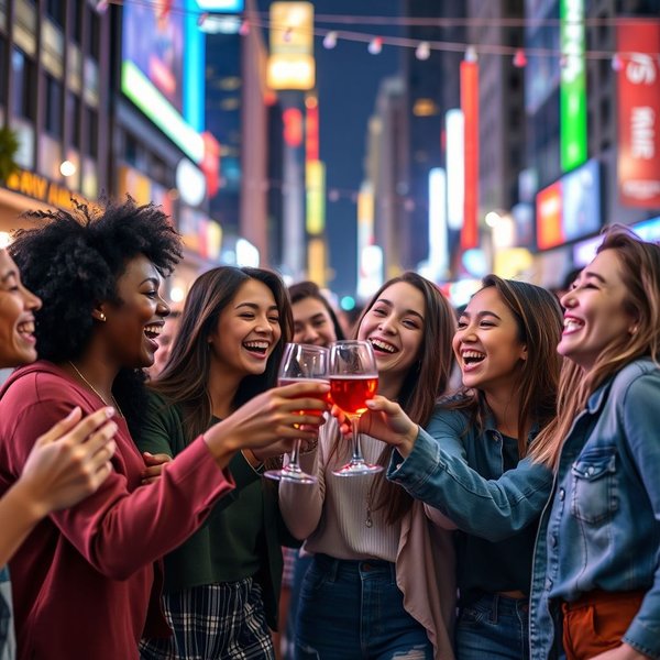 Imagem de amigos celebrando e se divertindo, ilustrando como Paint The Town Red