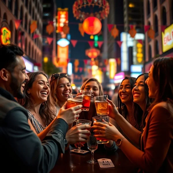 Imagen de amigos celebrando y divirtiéndose, ilustrando cómo Paint The Town Red
