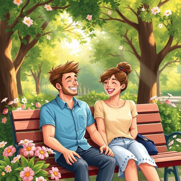 Hai người bạn trò chuyện và mỉm cười, minh họa ý nghĩa thân thiện của từ Pal