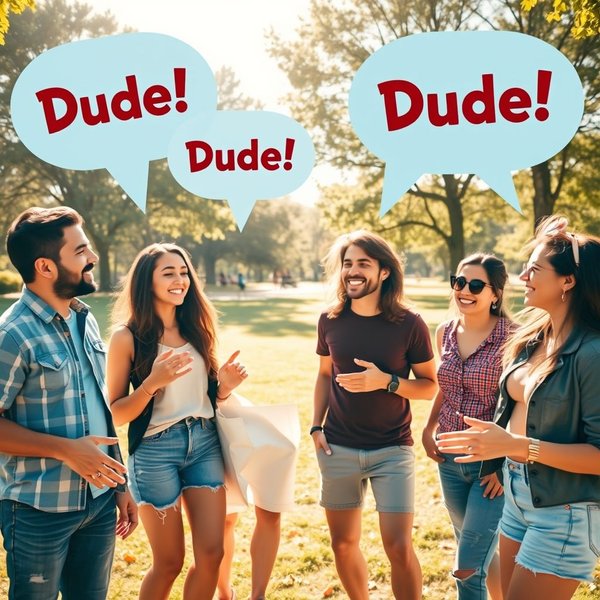 Un grupo de amigos usando la palabra Dude en una conversación casual