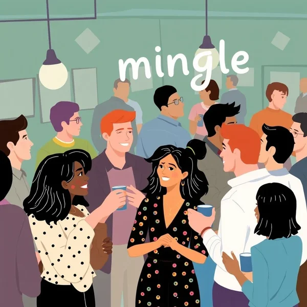 Imagen de personas en un evento de networking para explicar lo que significa mingle