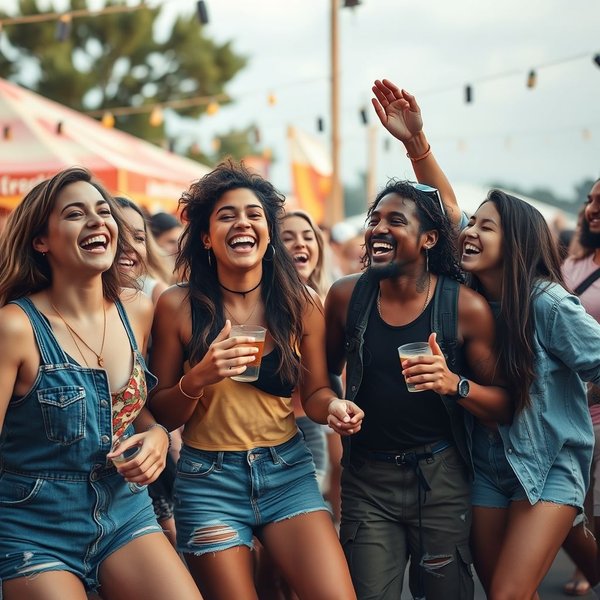 Image d'amis dansant à un festival, prêts à se laisser aller