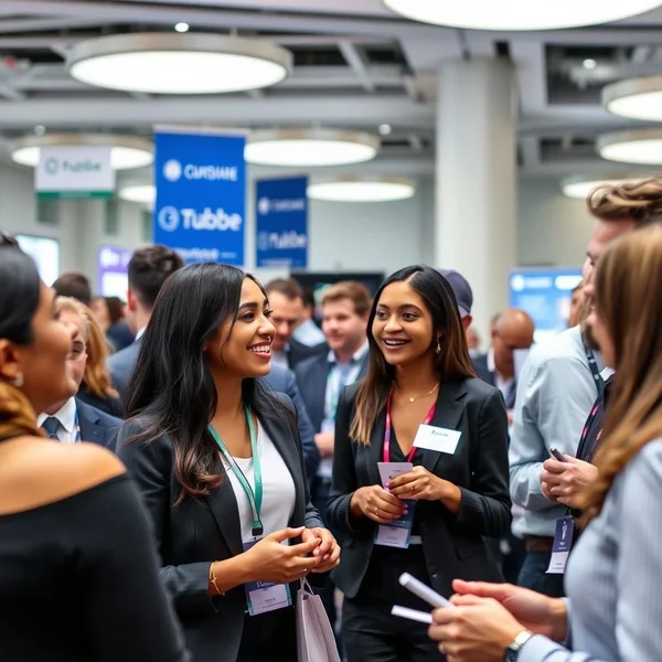 People talking and schmoozing at a business event