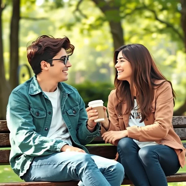 Deux amis assis sur un banc de parc, profitant d'une conversation et prêts à "shoot the breeze".