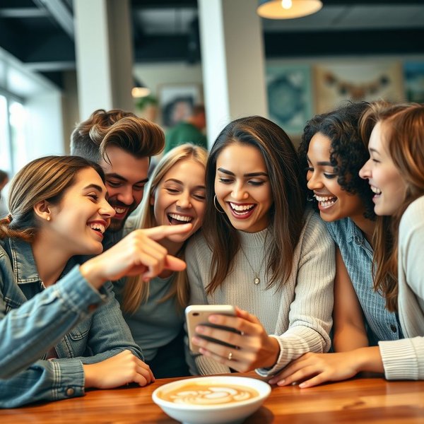 Une personne regardant son téléphone et souriant, capturant parfaitement le sentiment de "The Mood".