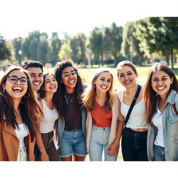 Eine Gruppe von Freunden lacht zusammen und repräsentiert eine 'Crew'.