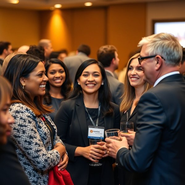 A group of people at a networking event who know how to schmooze