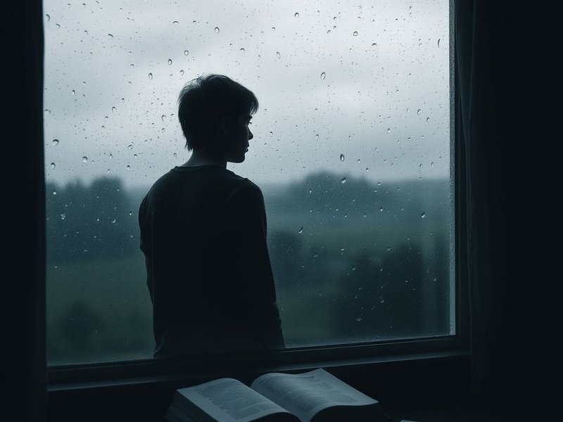 A person looking thoughtfully out a window, illustrating the concept of sadness and finding synonyms for sad