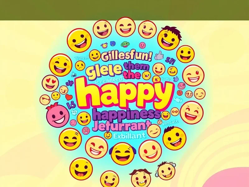 Image showcasing various joyful expressions, with the text "Synonyms for Joyful" overlaid