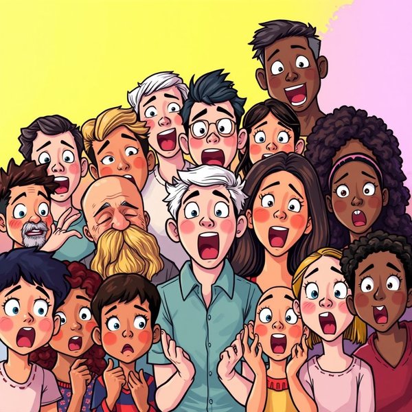 Person looking surprised, illustrating synonyms for Surprised
