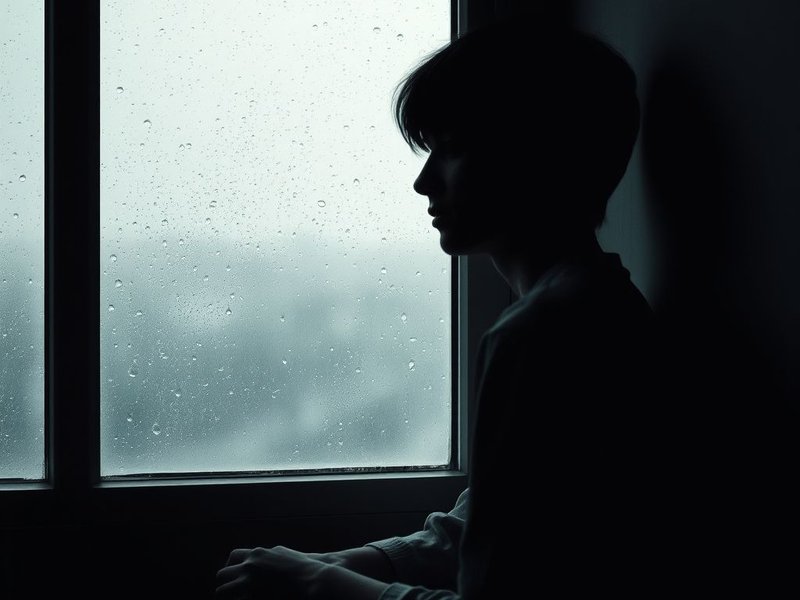 A person looking thoughtfully out a window, illustrating the concept of sadness and finding synonyms for sad