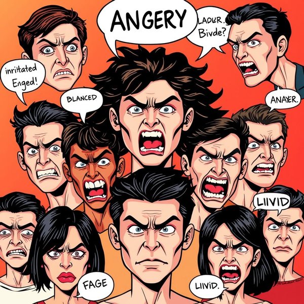 Image showing various expressions related to Synonyms for Angry