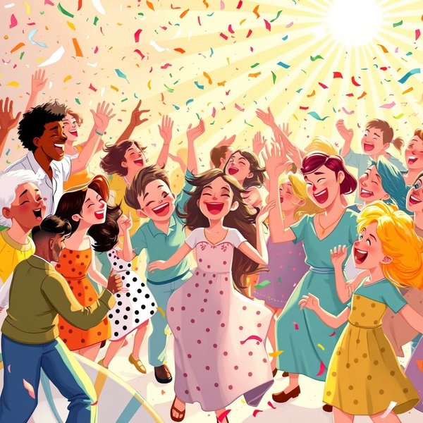 Image showcasing various joyful expressions, with the text "Synonyms for Joyful" overlaid