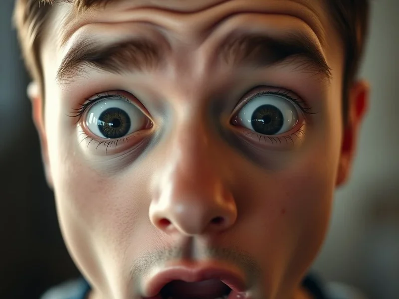 Person looking surprised, illustrating synonyms for Surprised