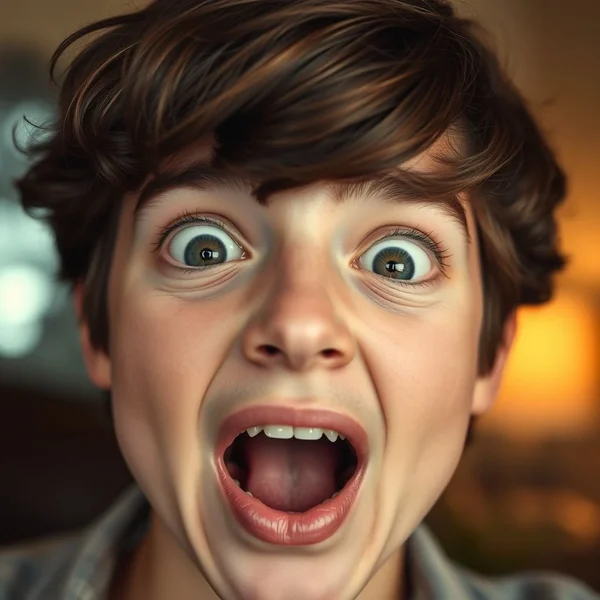 Person looking surprised, illustrating synonyms for Surprised